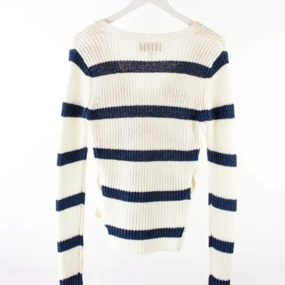 Derek Lam 10 Crosby Creme Striped Lace-Up Sweater